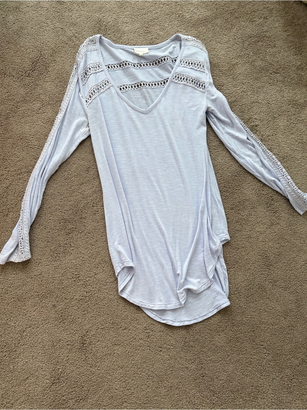 Delta Light Blue V-Neck Long Sleeve Top with Lace Insets